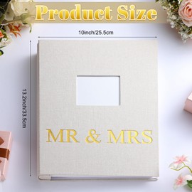Harloon Mr and Mrs Wedding Photo Album for 4 x 6 Inch Pictures 400 Pockets Wedding Photo Album Book with Front Window Linen Cover for Family Weddings Memory Pictures Anniversary Honeymoon Keepsake