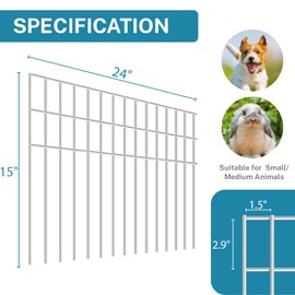 ICITYWALL 15 Pack 24in(L) X 15in(H) Small/Medium Animal Barrier Fence, 5.5mm Heavy Duty Rod with 1.5" Rod Gap, Dog Rabbits Fences Metal Fence Panel Ground Stakes for Outdoor Patio. Total 30Ft(L)