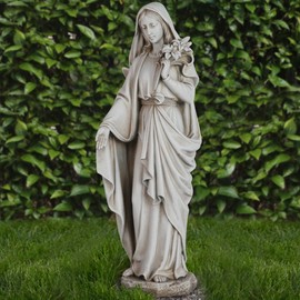 Grace4Joy Virgin Mary Statue Outdoor, 24 Inches Blessed Mother Mary Garden Statue, Rustic Saint Mary Holding Lilies Outdoor Sculpture for Home Yard Patio Lawn Hallway Decor