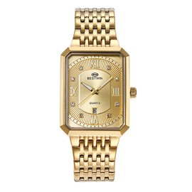 Avaner Men's Square Gold Watches: Stainless Steel Strap Analog Quartz Wristwatch with Calendar Luminous Pointer