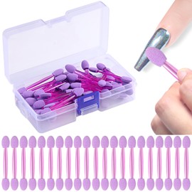 Furtherpretty Chrome Applicator for Nails, 50pcs Dual-Sided Eyeshadow Sponge Applicator Makeup Brush Chrome Nail Powder Applicator Disposable Nail Brushes with Box, Nail Salon Supplies (50pcs-Purple)