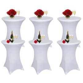 Albassa 6 Pack Cocktail Table Covers 32"x43" Spandex Stretch Highboy Top Tablecloth Fitted Round Table Cloths for Bar Wedding Cocktail Party Banquet Tables (6, White, 32"x 43")