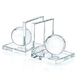 1 Pair Crystal Bookends with Crystal Ball Decorative Ornaments,L Shape Non-Skid Sturdy Book Ends for Heavy Books,Book Holder Stopper for Shelf Office Home (4inch,Clear)