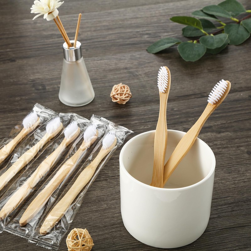 Sliner 100 Packs Prepasted Disposable Toothbrush Bamboo Prepasted Individually Wrapped