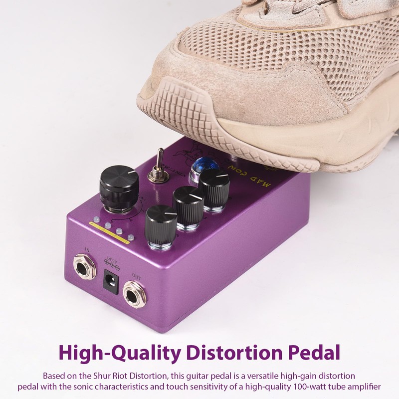 Mingzhe MAD Cow Guitar Distortion Effects Pedal GAIN/VOL/TONE/VINT/MOD/4-Mode Knob DC