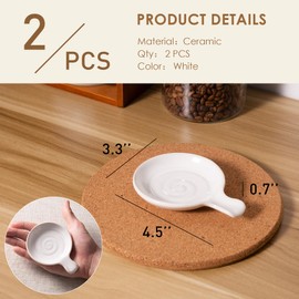 Magclay Coffee Spoon Rest, 3.3" Small Ceramic Holder for Kitchen Counter and Stove Top, Modern Style Bar Accessories, Set of 2, Reactive White