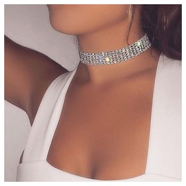 Inilbran Boho Tennis Chain Choker Necklace Wide Crystal Collar Necklace Chain Sparkling CZ Rhinestone Collar Choker Necklace Sparkling Full Rhinestone Clavicle Necklace Chain Jewellery for Women,