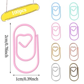 100 Pcs Heart Paper Clips Love Heart Shaped Small Paper Clips Metal Journaling Paper Clamps Color Decorative Paper Clips Cute Paper Clips for Women Paper Document Note Sorting and Organizing