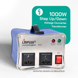 LiteFuze 1000W Voltage Converter Step-up/Down Auto Power Transformer - 110/120v to 220/240v - Heavy Duty – Circuit Breaker Protection – Converting Box Technology - Blue