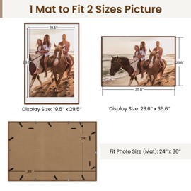 Axeman 24x36 Natural Solid Oak Wood Picture Frame with 20x30 Mat, Premium Rustic Wooden Photo Frames with Tempered Glass, Poster Photo Frame for Gallery Wall Hanging Vertically or Horizontally, Walnut