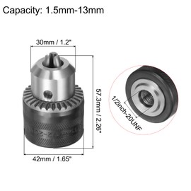 sourcing map Drill Chucks, 1/2-20UNF Threaded 1.5-13mm Capacity with Chuck Key Hex Shank for Electric Impact Corded Cordless Drill