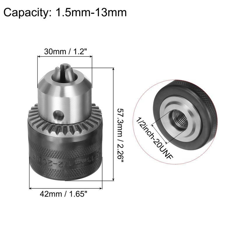 sourcing map Drill Chucks, 1/2-20UNF Threaded 1.5-13mm Capacity with Chuck