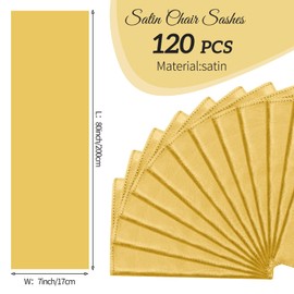 120 PCS Satin Chair Sashes Gold Shiny Ribbon Ties Back Bows Designed Universal Cover for Wedding Reception Gathering Birthday Party Banquet Restaurant Decor (7x78inch)