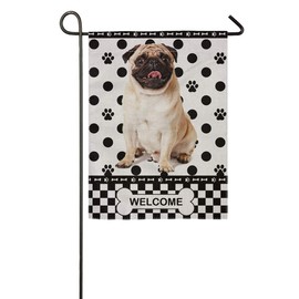pingpi Decorative Outdoor Double Sided Pug Garden Flag Welcome Quote, House Yard Flag, Garden Yard Decorations, Seasonal Outdoor Flag 12.5"x18"