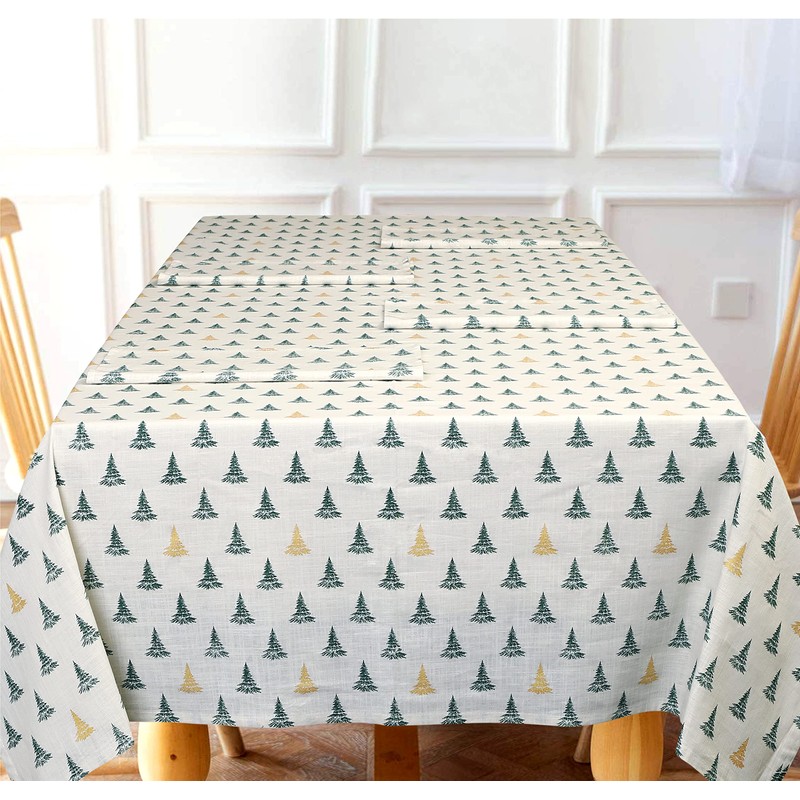 Sleepdown Winter Pine Trees Table Napkins Metallic Detail 100% Cotton