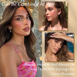 VIDONIO 4 Pairs Silver Earrings Set, 925 Sterling Silver Stud Earrings, Hypoallergenic Hoop Earrings, Dainty Stacks Small Huggie Earrings, Shiny Cubic Zirconia Cartilage Earrings Gifts for Women Girls