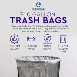 Clear 7-10 Gallon Trash Bags, 100 Bulk Pack - Medium Size Garbage Bin Liners for Office, Bedroom and Kitchen Wastebasket Cans - by Executive Collection