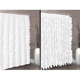 spring Home Waterfall Shabby Chic Ruffled Fabric Shower Curtain (2 in 1 White),72 x 72