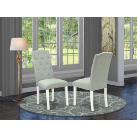 East West Furniture CEP2T15 Celina Parson Chairs - Button Tufted Baby Blue Linen Fabric Upholstered Dining Chairs, Set of 2, Linen White