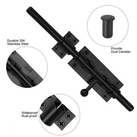 Barrel Bolt Latch 9.6 Inch Black Heavy Duty 304 Stainless Steel Slide Bolt Gate Latch Hardware for Outdoor Fence Wooden Gates Barn Door Inside Door