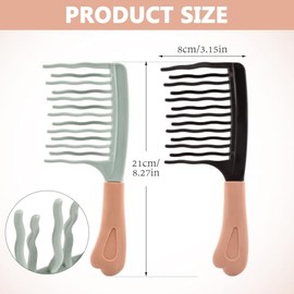 Paquete de 2 peines de dientes anchos para cabello rizado, peine portátil para rizos, cepillo desenredante con diente ondulado de doble capa para cabe