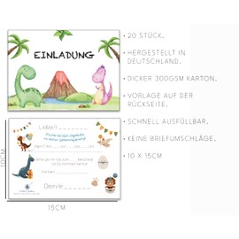 Einladungskarten Kindergeburtstag Dinosaurier – 20 Stück A6 mit Dino-Motiv – Aus recyceltem Karton
