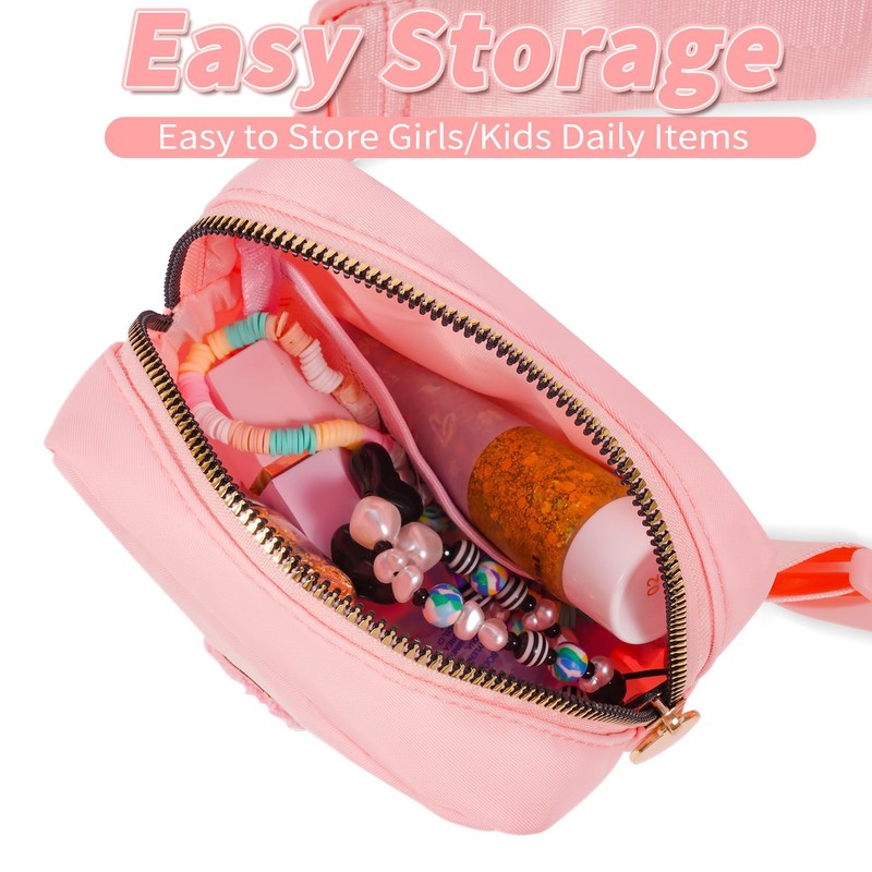 Uygafly Mini Fanny Pack for Little Girls,Gifts for Girl, Peach,