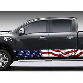 American Flag Waving Rocker Panel Graphic Decal Wrap Kit for Truck SUV (8 inch x 22 Foot)