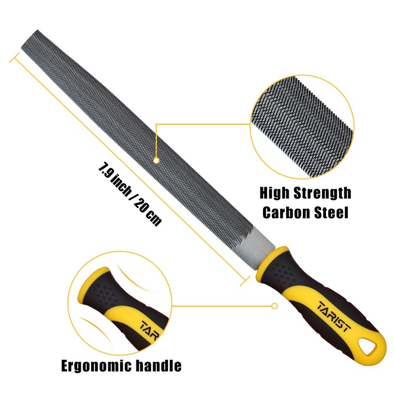 TARIST Metal File Set, 3-Piece, 8-inch,Professional Carbon Steel File, Includes