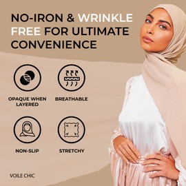Voile Chic Light Taupe Premium Chiffon Wrap Head Scarf (Non-Slip)