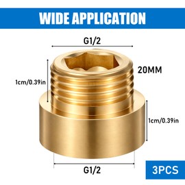 3 Pcs Tub Spout Adapter Length 20 mm G1/2 Male to Female Brass Fittings Pipe Plumbing Extender Pipe Fitting Coupler Copper Shower Head Extender for Connecting and Extending Pipes Tubs Taps