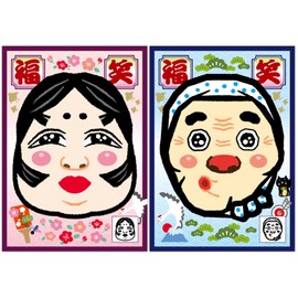 Lucky Laughter, Set of 2, Okame, Hyottoko, New Year, Fukuwara