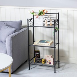 L&H UNICO 3-Tier Free Standing Wire Rack Durable Metal Shelving Storage Unit with Adjustable Feet 4-Hook for Bathroom Laundry Kitchen Office, Black