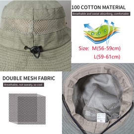 JAOAJ Mens Sun Hat Wide Brim Summer Safari Hat,Cotton Fishing Boonie Hat UV Hats,Breathable Mesh Bucket Gardening Hats with Adjustable Chin String