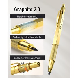 Nicpro 35PCS Gold Art Mechanical Pencils Set, 3 PCS Metal Drafting Pencil 0.5 mm & 0.7 mm & 0.9 mm & 3 PCS 2mm Lead Holder (6B 4B 2B HB 2H 4H Colors) For Sketching Drawing