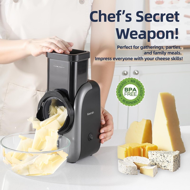 Electric Cheese Grater, Rotary Vegetable Slicer with 4 Interchangeable Drum