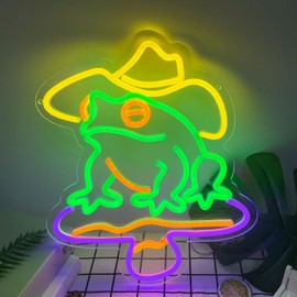 GTOTd Mushroom Frog Green Lamp Led Neon Sign.Cute Frog Christmas Classroom Kids Room Decor Gifts Merch Party Supplies for Wall Art Decorative USB Powered Home Night Light Living Room Shop Bar