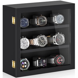 TJ.MOREE 9-Slot Watch Display Case, Wall Mount Wooden Watch Box, Vertical Storage Men’s Watch Box