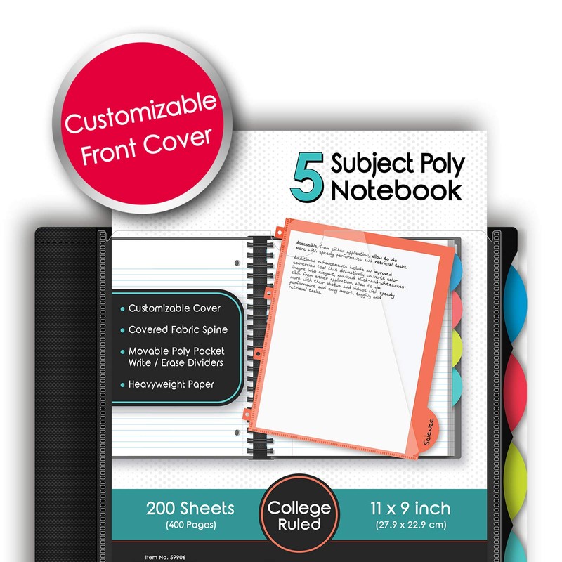iScholar iQ 5-Subject Poly Cover Wirebound Notebook, College Ruled, 11