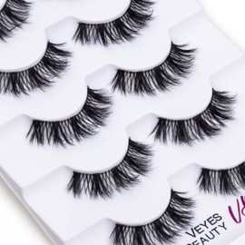 VEYESBEAUTY False Eyelashes Wispy Lashes Lightweight Natural Look Fluffy 3D Layered Volume Faux Mink Thin & Invisible Band BoldBloom Lashes, Comfortable and Reusable, 5 Pairs