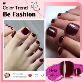 LoveOurHome 240pc Burgundy Press on Toenails Women Fake Toe Nails with Glue Tabs, WIne Red Fake Toenails Press on Toe Nails Glue on Toenails Acrylic Toe Nail Tip Artificial False Toenails for Women