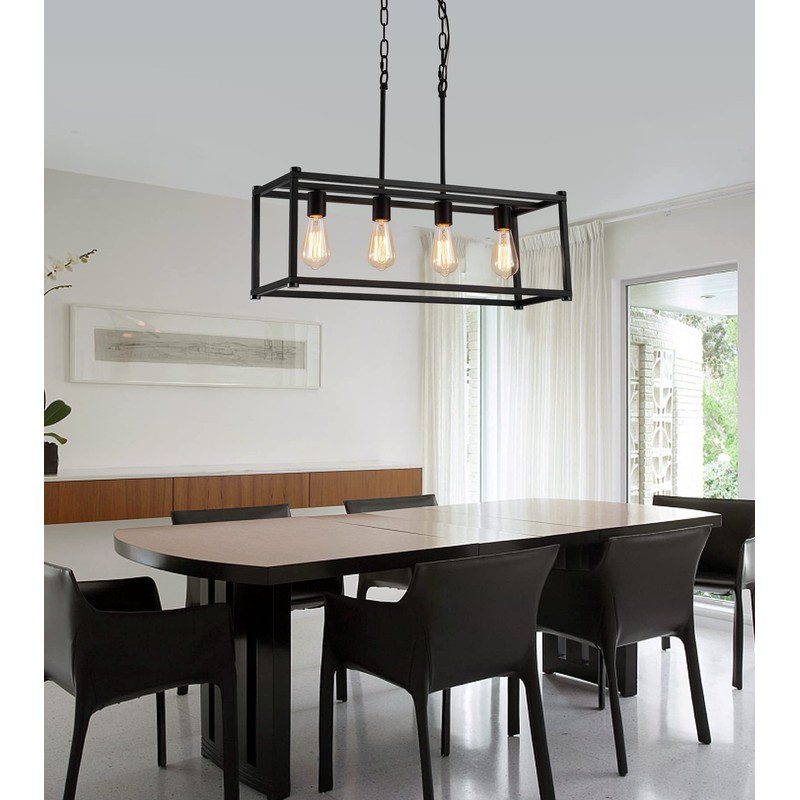 AMZASA Black Rectangle Island Lighting Rectangular Modern Industrial Chandelier 4