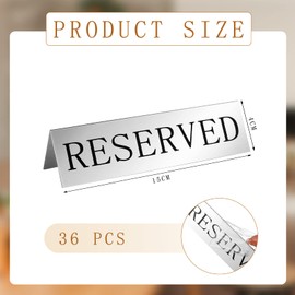 Metal Reserved Table Signs Reserved Sign Reserved Desk Signs Double Sided Table Stand Tents Sign Reserved Seating Signs for Wedding Restaurant Parties Ceremony, 5.91 x 3.15 Inch (Silver, 36 Pcs)