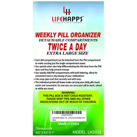 Extra Large Daily Pill Box -Weekly Pill Organizer with 7 Day AM/PM Twice a Day Storage Case with Detachable Travel compartments for Vitamins, Supplements and Medicines by Lifehapps