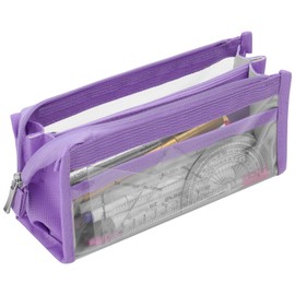 hoinya Pencil Case, Large Capacity Pencil Pouch with Compartments Clear Exam Pencil Case for Girls and Boys Transparent Pen Bag for Stationery, Toiletries, Makeup, Travel & Office Supplies, Purple