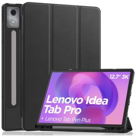 YRH for Idea Tab Pro 12.7 inch Case 2025 with Pen Holder, Soft TPU Back Tablet Cover Case with Auto/Sleep (Black)