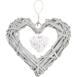 Rattan Hearts Wall Hanging Decoration, Heart Shape Wicker Wreath Ornament for Wedding Party, Home Bedroom Decor