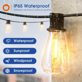 addlon 100FT(50FT*2) LED Outdoor String Lights Waterproof Patio Lights with Shatterproof ST38 Replaceable Bulbs, Dimmable Outside Hanging Light Connectable for Porch, Backyard, 2200K