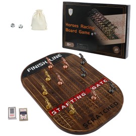 Grhonior Horse Racing Board Game with 11 Metal Horses Thickened Wood Horse Racing Board Game Set for Family and Adult Including 2 Dices and 2 Boxes of Cards (Flame)