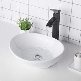 Oval Vessel Sink - Logmey 16"x13" Egg Shape Bathroom Vessel Sink Modern Above Counter White Porcelain Ceramic Bathroom Lavatory Vanity Vessel Sink Art Basin